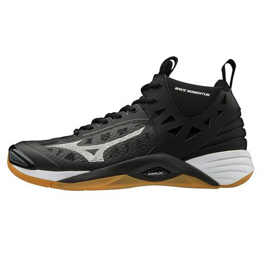 Panske Volejbalove Tenisky Mizuno Wave Momentum Mid Čierne/Strieborne Vypredaj KSMP38275